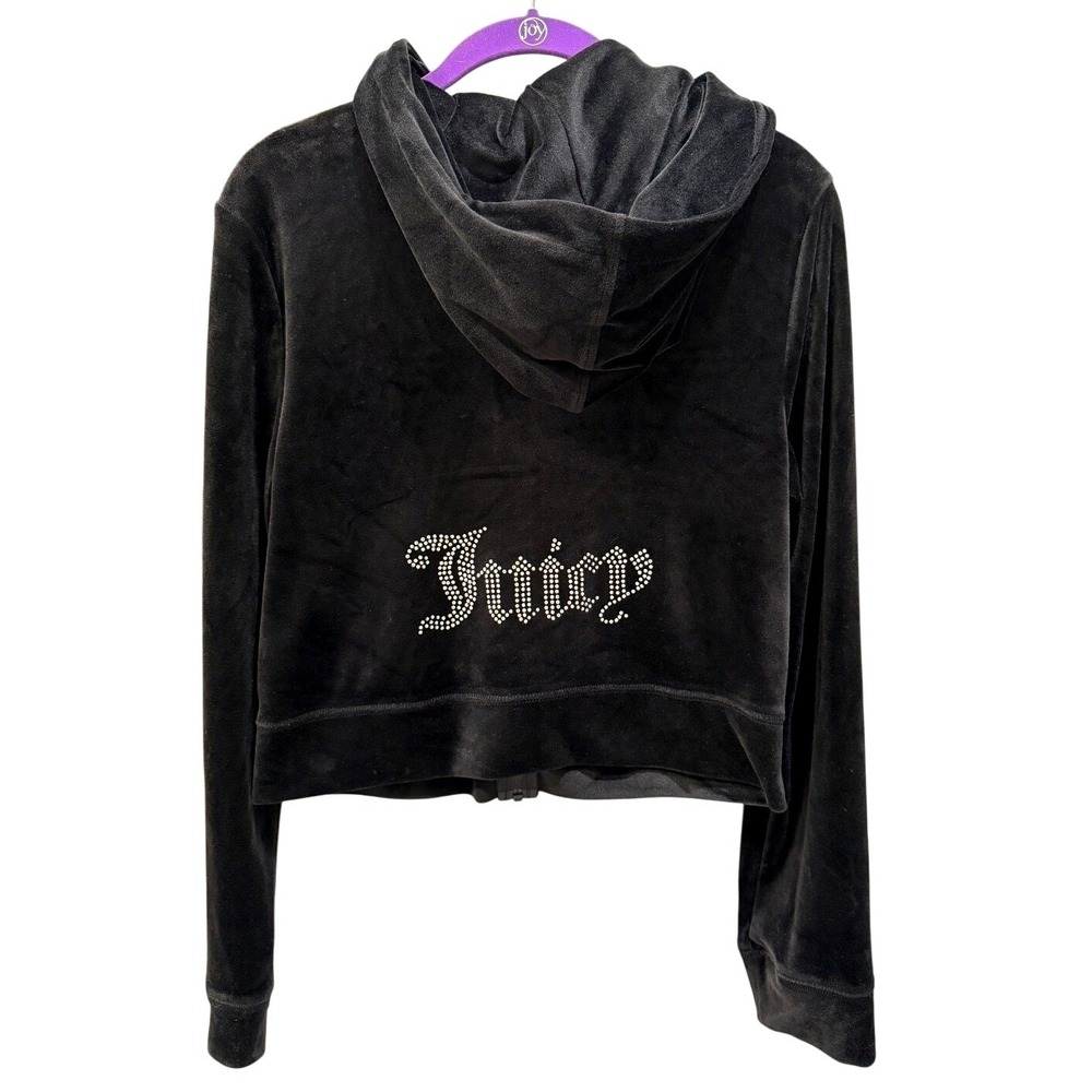 Juicy Couture Womens L Black Velour Full-Zip Hoodie Rhinestone Y2K McBling NWOT
